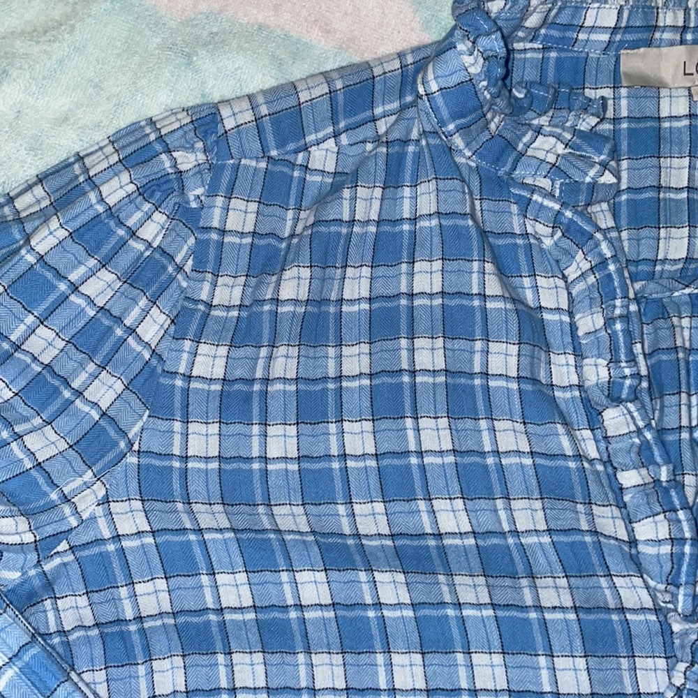 Loft Plaid Ruffle Button Down Blouse - image 8